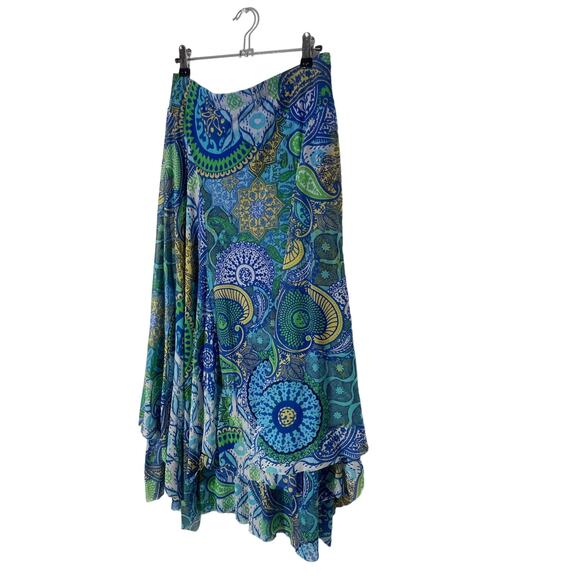 Chicos boho Mandala Blue hippy ruffle skirt LARGE - Picture 2 of 6